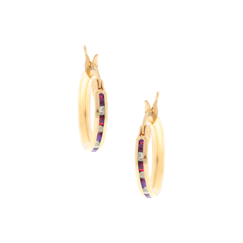 Złote kolczyki 585 Koła Cyrkonie różowe