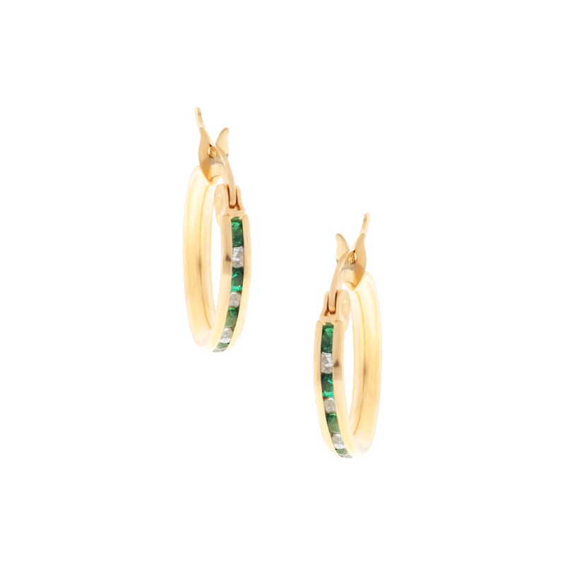 Złote kolczyki 585 Koła Cyrkonie zielone