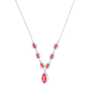 Srebrny naszyjnik 875 Duże Łezki Czerwone Close