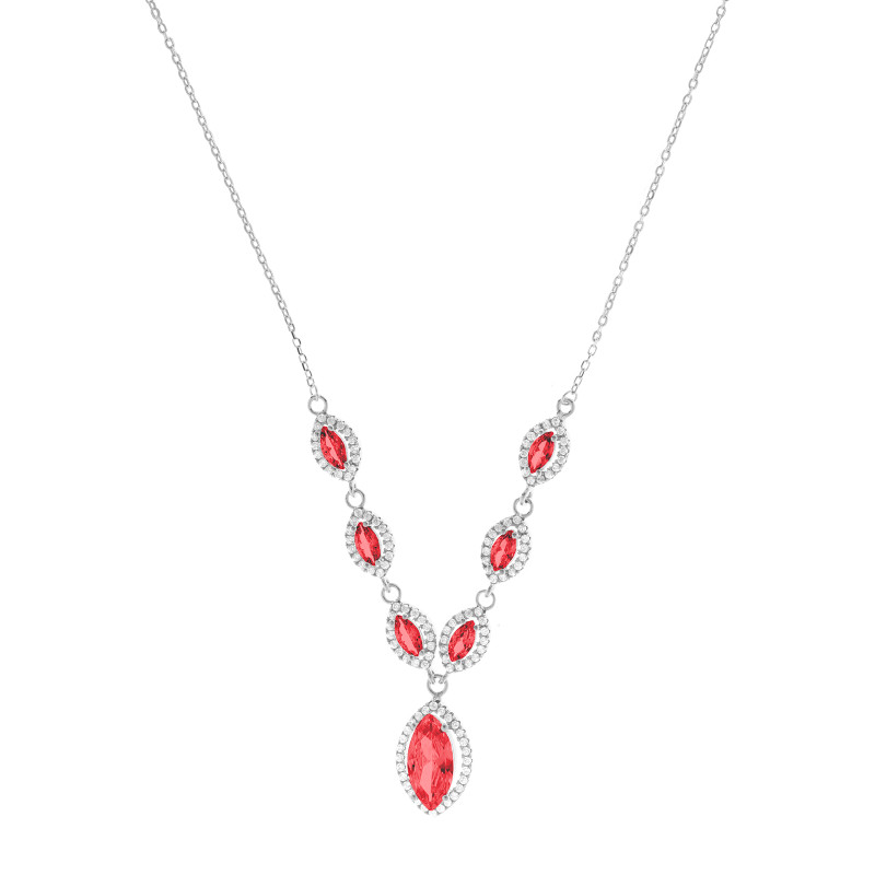 Srebrny naszyjnik 875 Duże Łezki Czerwone Close