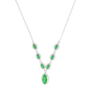 Srebrny naszyjnik 875 Duże Łezki Zielone Close