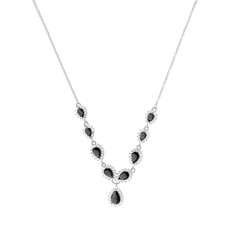 Srebrny naszyjnik 875 Łezki Czarne Close