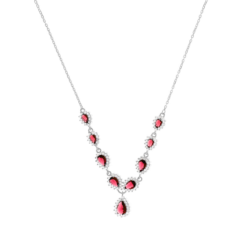 Srebrny naszyjnik 875 Łezki Czerwony Close