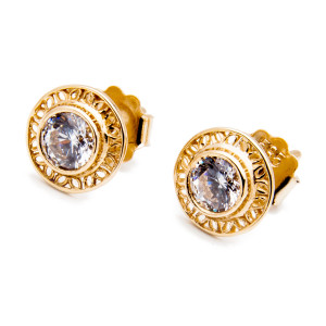Złote Kolczyki 585 Królewskie z białą cyrkonią