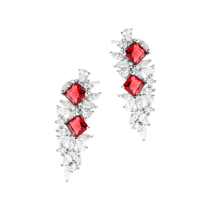 Srebrne 925 kolczyki z kwadratowymi czerwonymi cyrkoniami