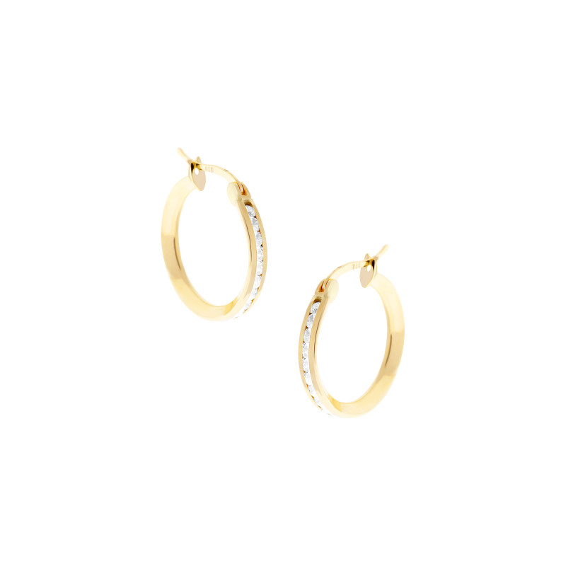 Złote kolczyki 585 Koła Cyrkonie Białe