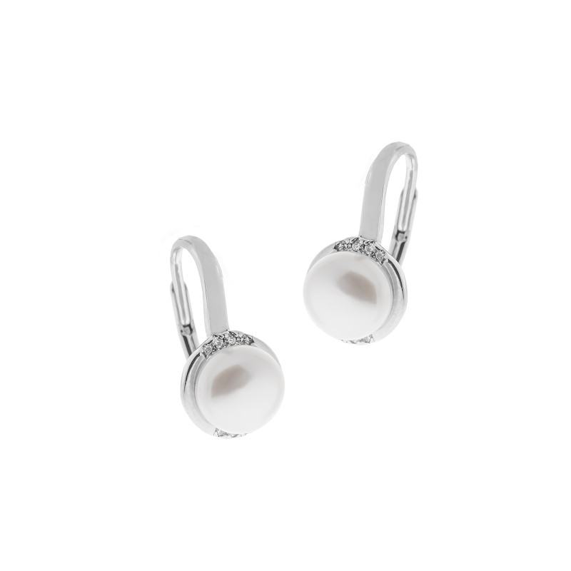 Srebrne Kolczyki 925 Perła otoczona blaskiem