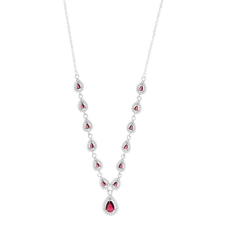 Srebrny naszyjnik 925 Czerwona i Brązowe Krystaliczne Łzy