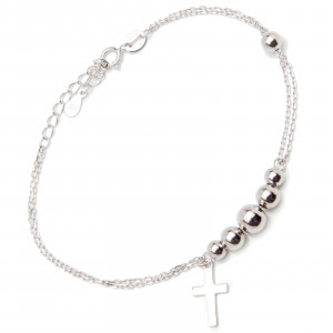 Srebrna bransoletka damska 925 krzyżyk z kulkami