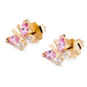 Złote kolczyki motyle różowe - imago