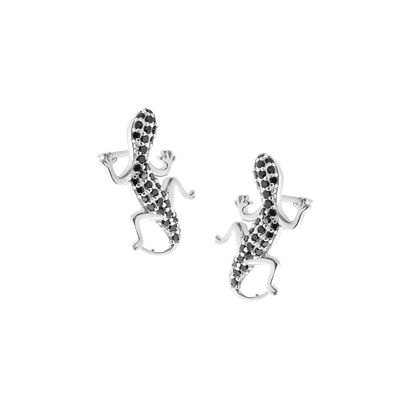 Srebrny 925 Komplet Jaszczurka Czarna