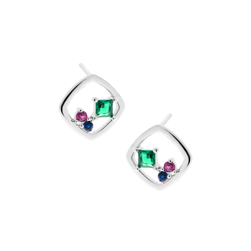 Srebrny 925 Komplet Kolorowy Kwadrat