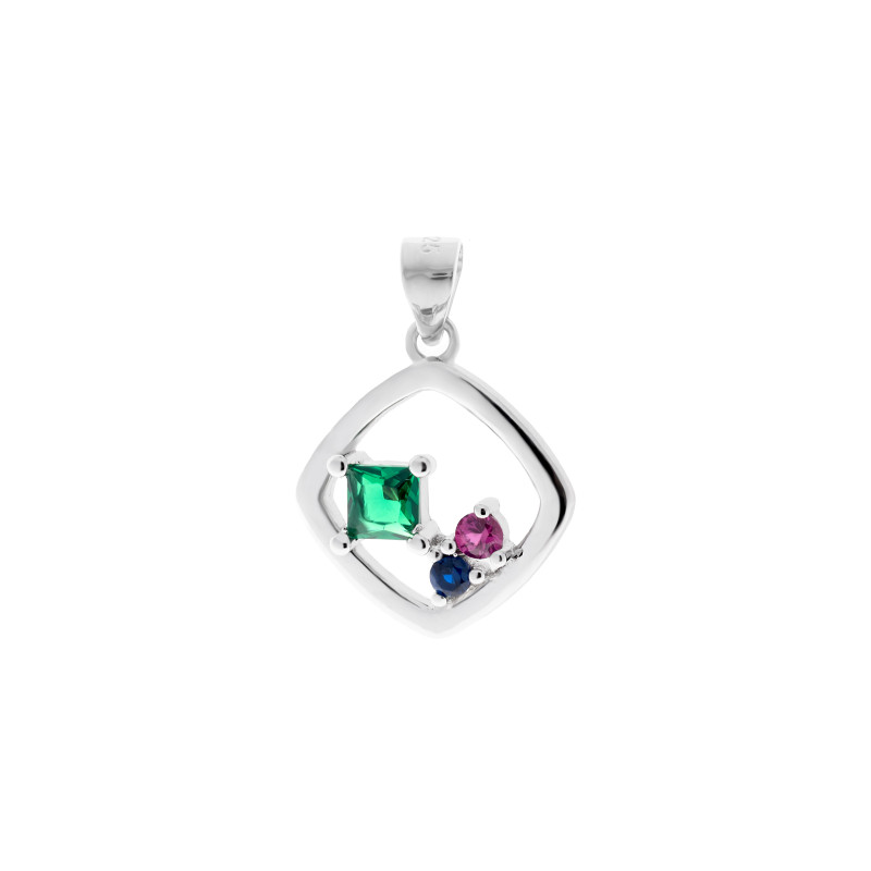 Srebrny 925 Komplet Kolorowy Kwadrat