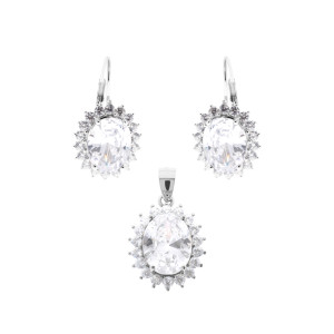 Srebrny Komplet 925 Biały Duży Owal