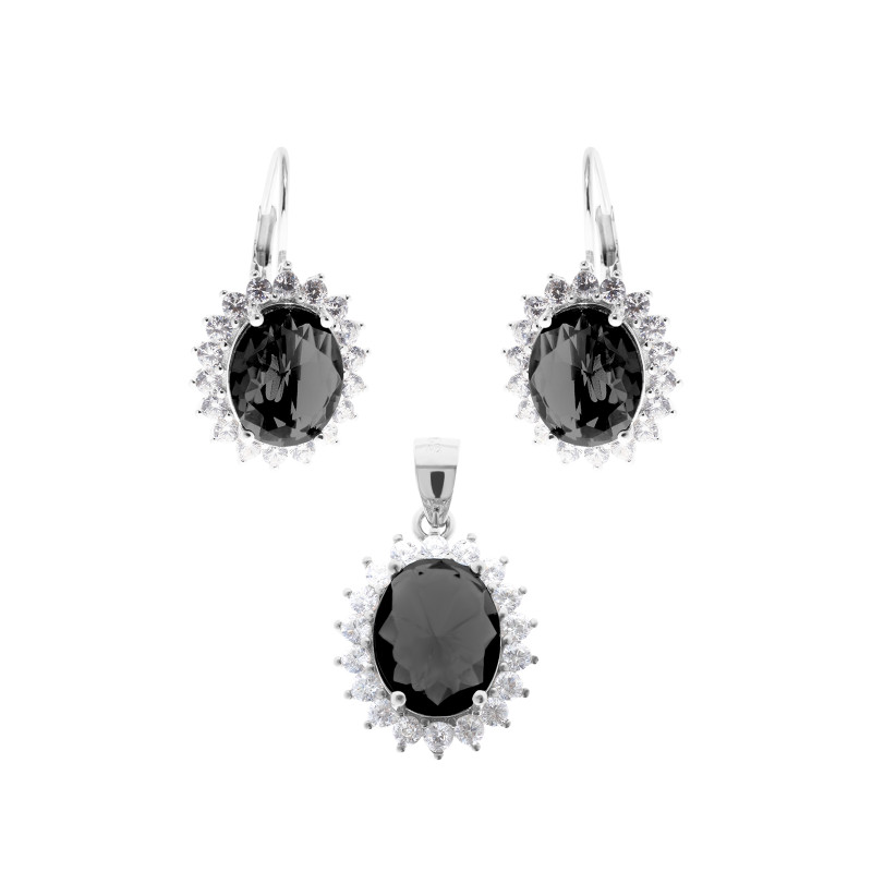 Srebrny Komplet 925 Czarny Duży Owal