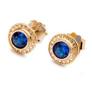 Złote kolczyki 585 Królewskie z niebieską cyrkonią