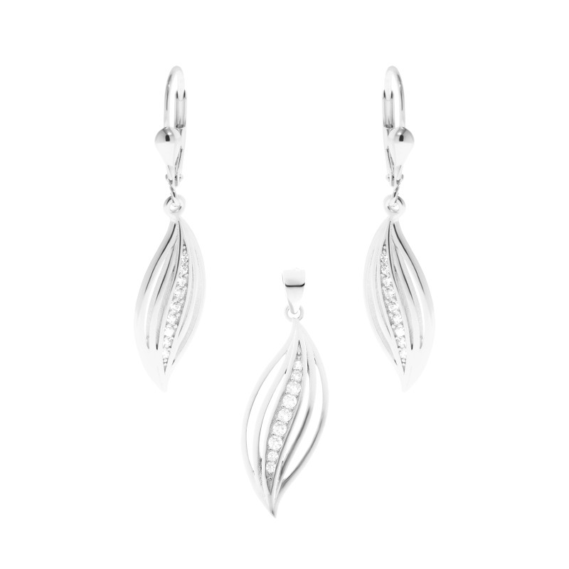 Srebrny Komplet 925 Błyszczące Listki