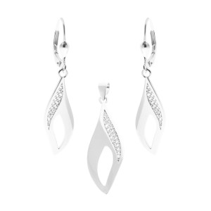 Srebrny 925 Komplet Lśniący Liść