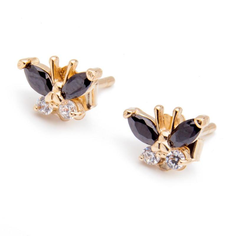 Złote kolczyki 585 motyle czarne - imago