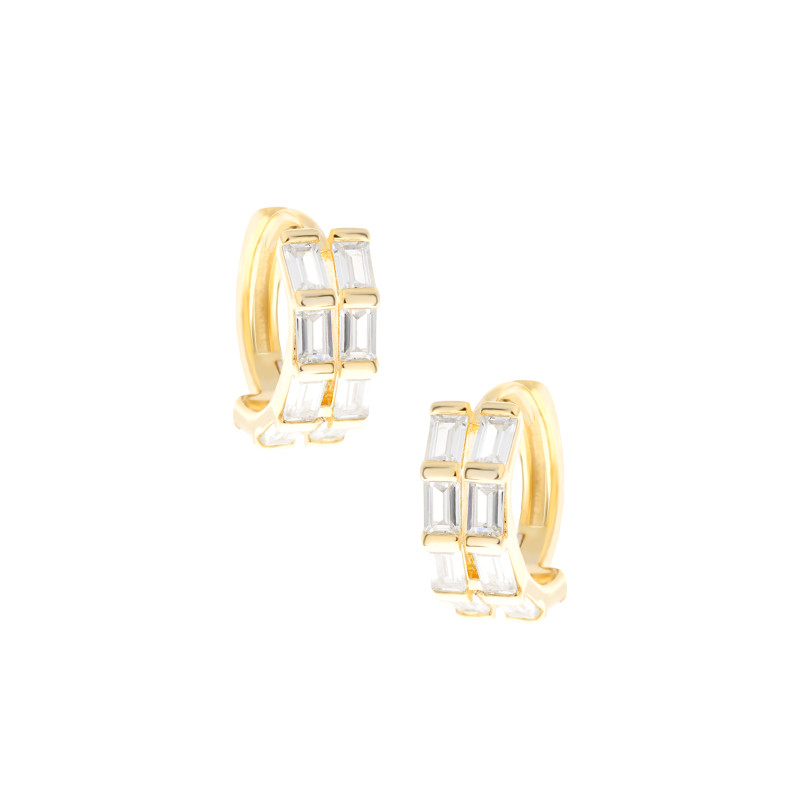 Srebrne 925 pozłacane kolczyki Dwa Rzędy Blasku