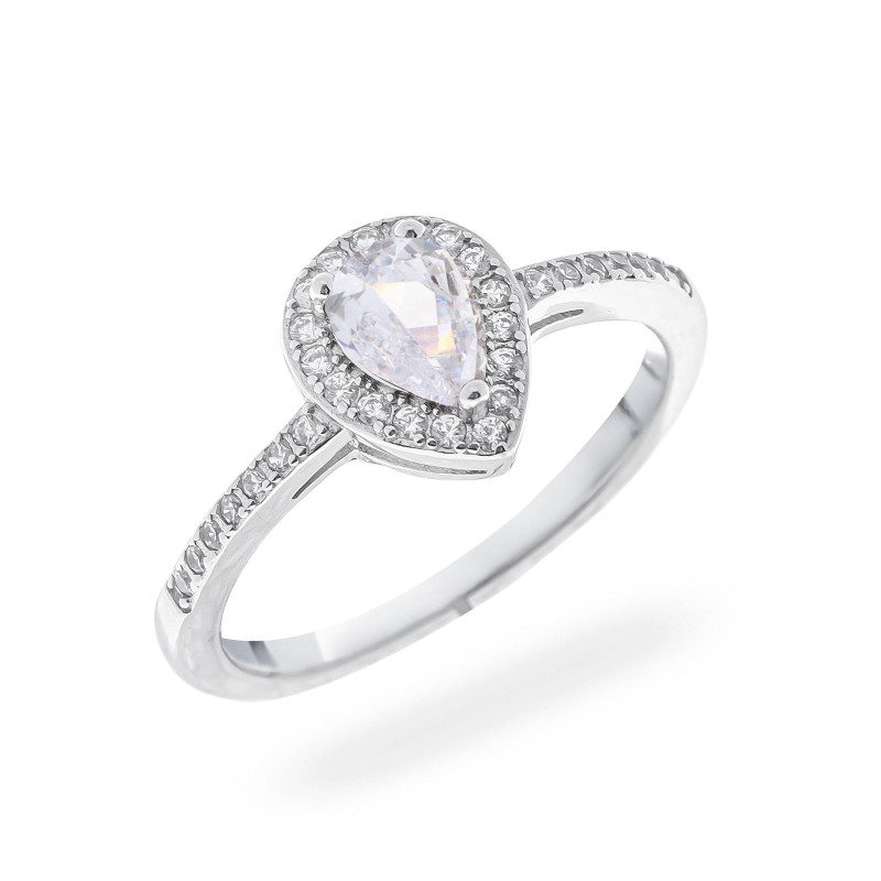 Srebrny pierścionek 925 Biała Łezka PREZENT