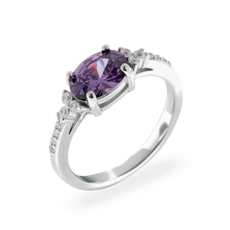 Srebrny Pierścionek 925 Fioletowa Aurora