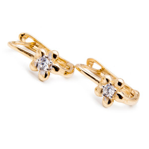 Złote kolczyki 585  Kwiat z cyrkonią dla małej damy