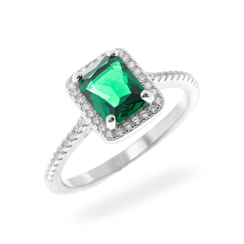 Srebrny Pierścionek 925 Zielona Elegancja Prezent