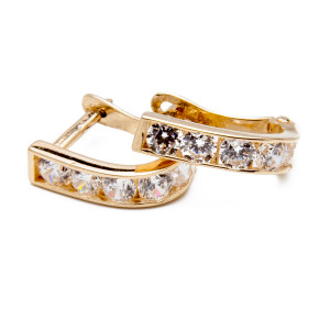 Złote kolczyki 585 Belka białe cyrkonie