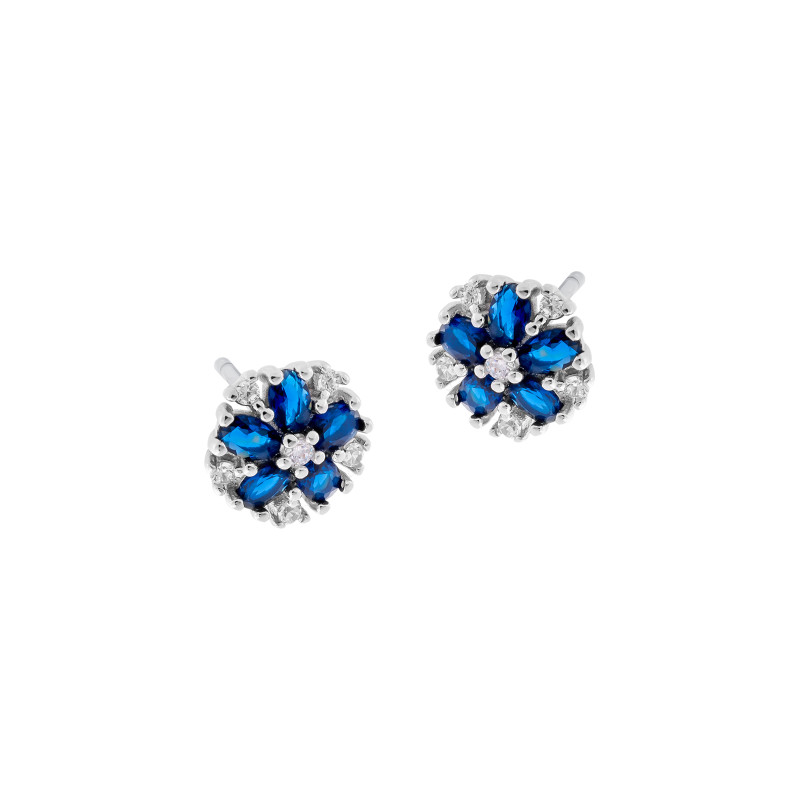 Srebrne 925 kolczyki Kwiat Ciemny Niebieski