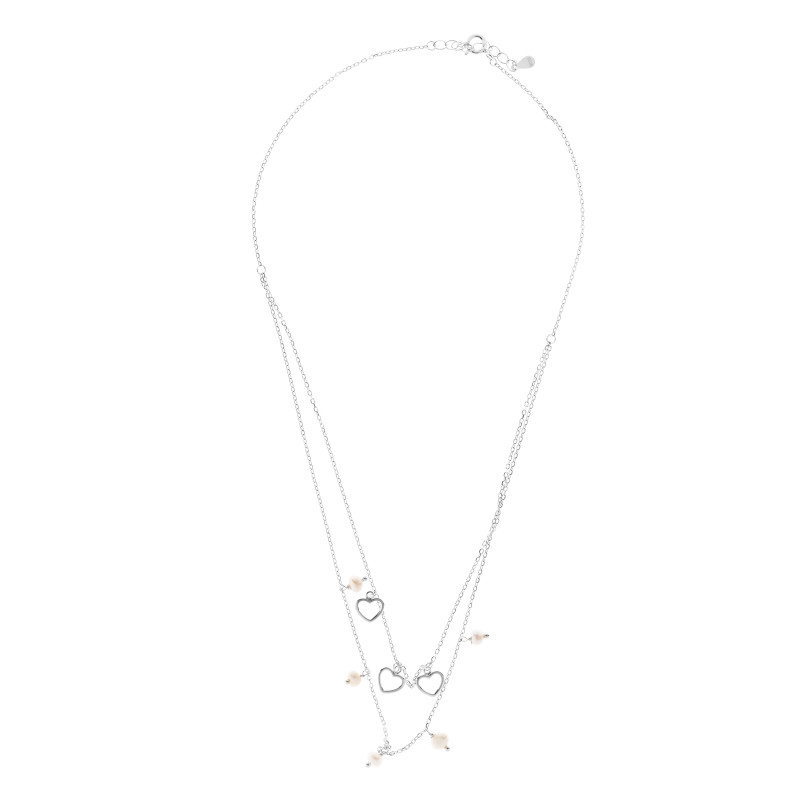Srebrny podwójny naszyjnik 925 Potrójne Serca perełki