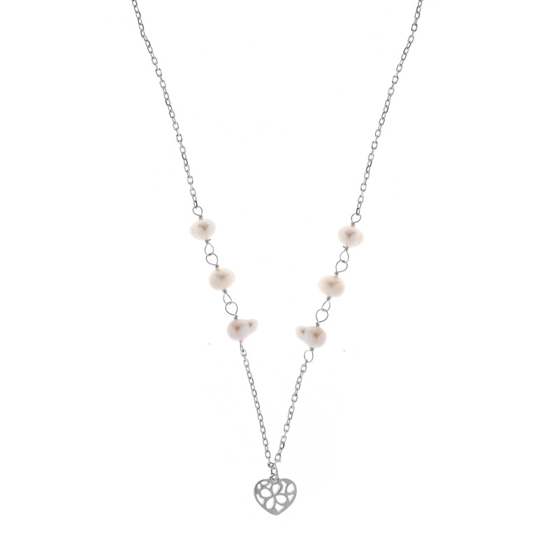 Srebrny naszyjnik 925 Ażurowe Serce perełki