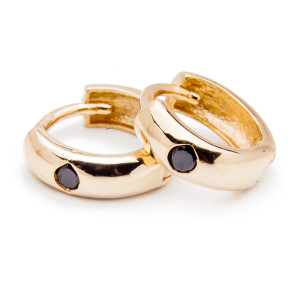 Złote kolczyki 585 koła z czarną cyrkonią dla małej damy