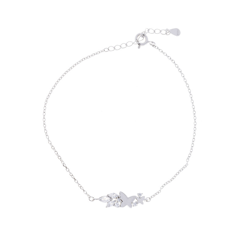 Srebrna 925 Bransoletka Motyle Błyszczące Cyrkonie