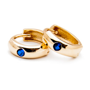 Złote kolczyki  koła z niebieską cyrkonią dla małej damy