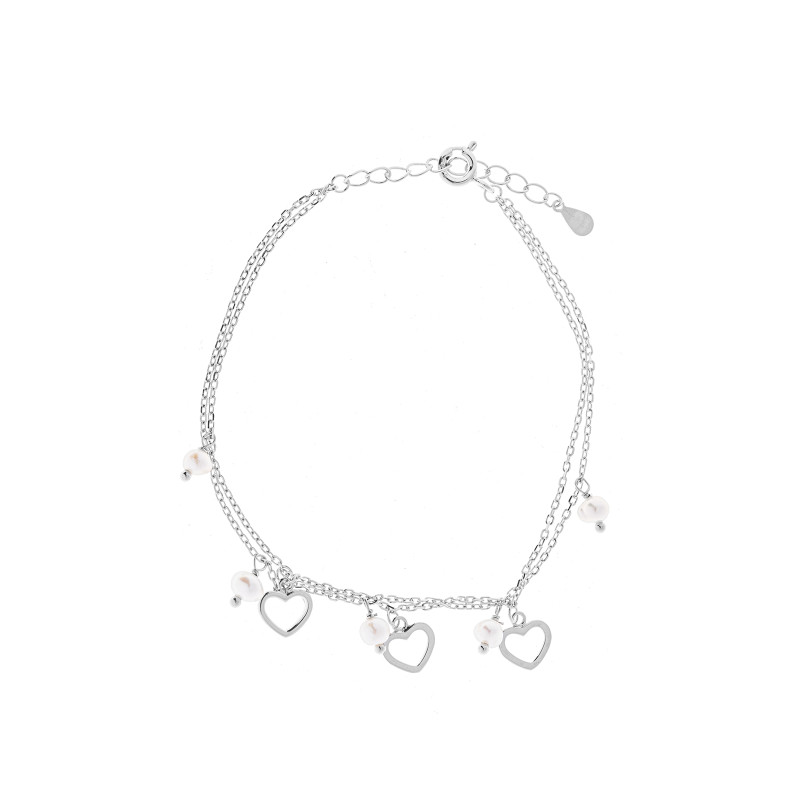 Srebrna 925 Bransoletka Potrójne Serca perełki