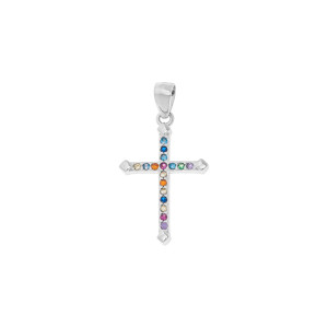 Srebrna zawieszka 925 Krzyżyk kolorowe cyrkonie