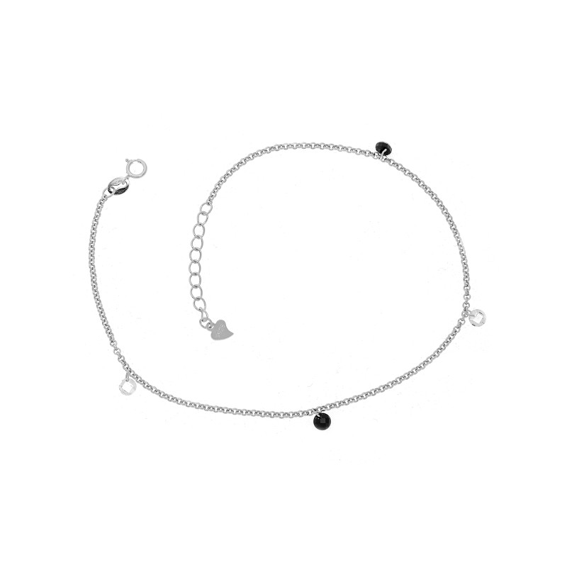 Srebrna bransoletka na nogę 925 Czarno - Biała