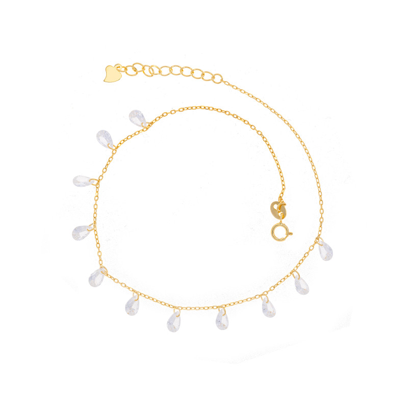 Srebrna pozłacana bransoletka na nogę 925 Łezki Piękna