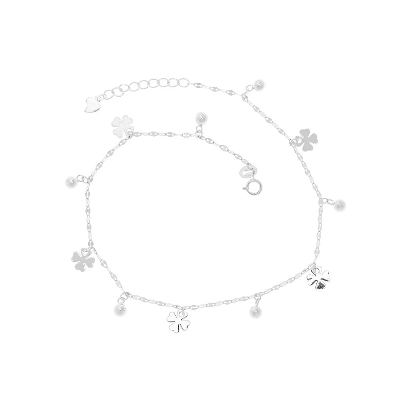 Srebrna bransoletka na nogę 925 Szczęśliwa Koniczynka