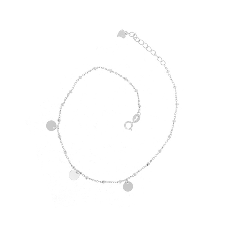 Srebrna bransoletka na nogę 925 Trzy Okrągłe Blaszki