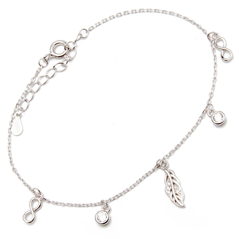 Srebrna bransoletka damska 925 listek z nieskończonością