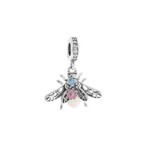 Srebrna zawieszka 925 Charms Mucha z Kwiatami