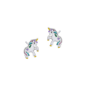 Kolczyki srebrne 925 z emalią Bajkowy Jednorożec