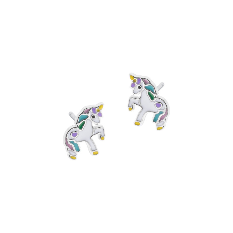 Kolczyki srebrne 925 z emalią Bajkowy Jednorożec