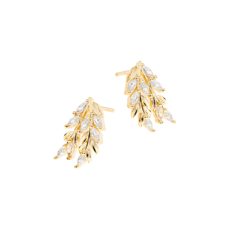 Kolczyki srebrne pozłacane 925 Listki z Cyrkoniami