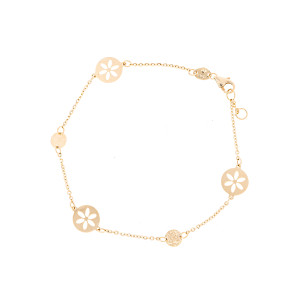 Złota 585 Bransoletka Ażurowe Kółka Kwiatki