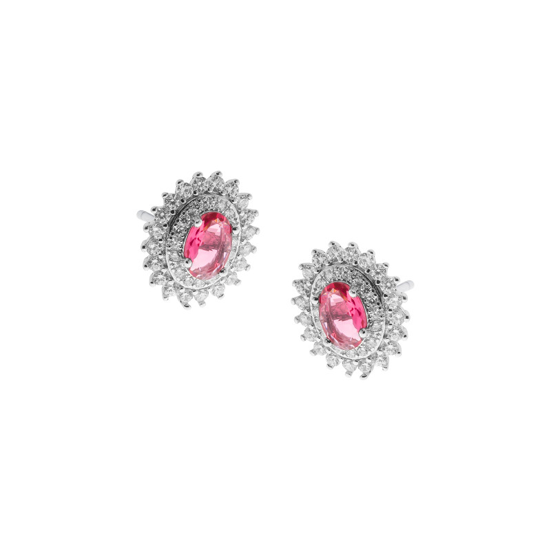 Srebrny 925 Komplet Różowa Cyrkonia Owalna