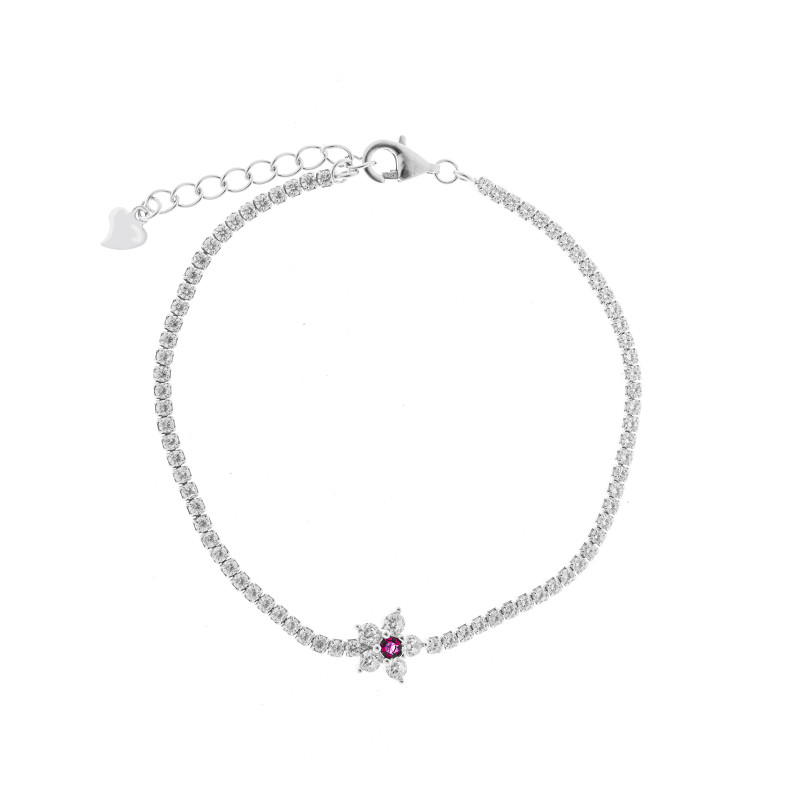 Srebrna 925 bransoletka Różowy Kwiatowy Blask