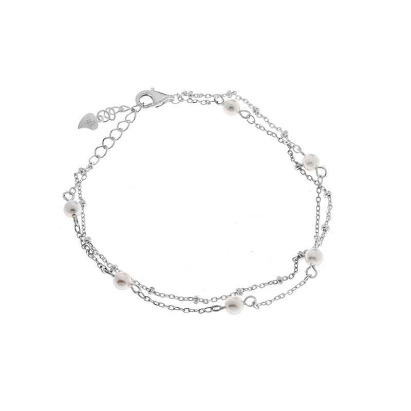 Srebrna 925 bransoletka Podwójna Perełki